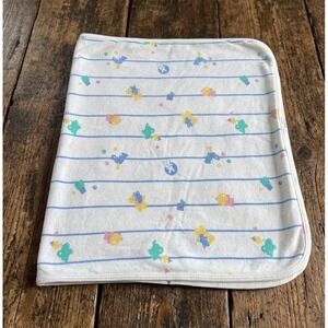Vintage Absorba Pastel Printed Baby Blanket Stripes Bears Bunnies Animals Lovey